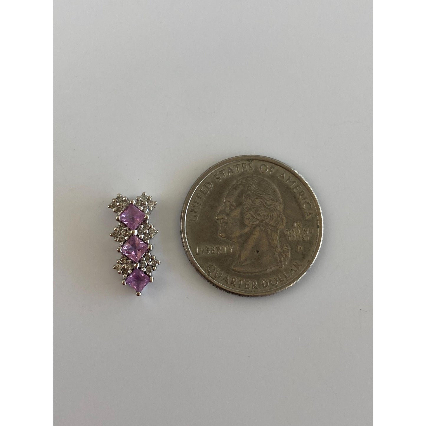 Vintage Solid 14k White Gold Pink Sapphire Diamond Slide Charm