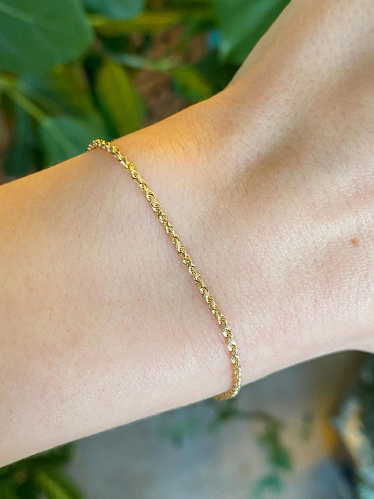 Vintage 14k Yellow Gold Rope Chain Bracelet - 7 inches