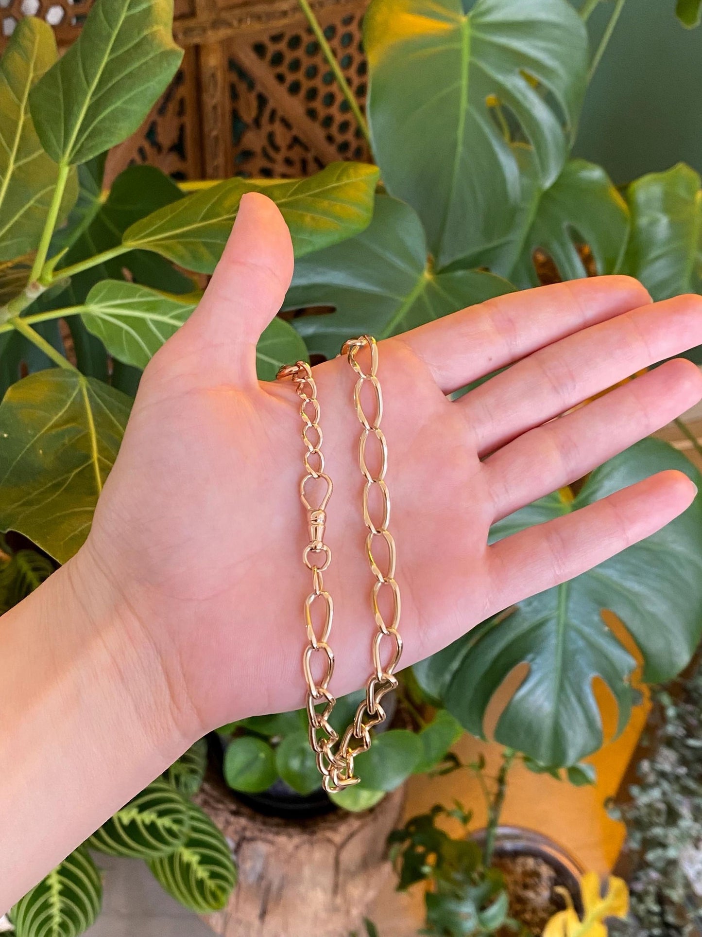 Vintage Solid 14k Yellow Gold Elongated Curb Chain Pocket Chain - 14 inches