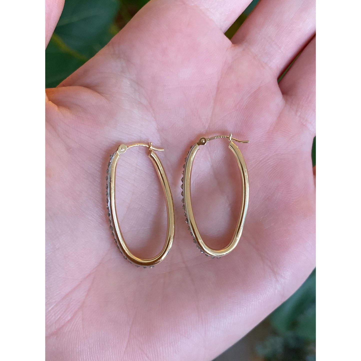 Vintage 14k White & Yellow Gold Clear Enamel Hoop Earrings