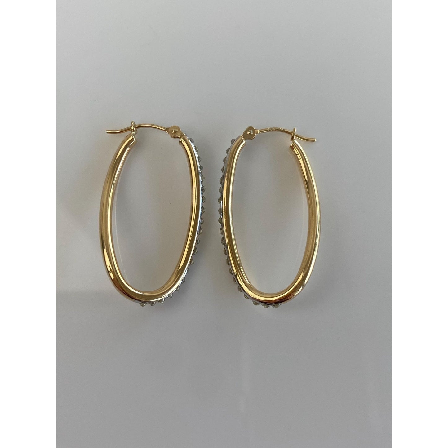 Vintage 14k White & Yellow Gold Clear Enamel Hoop Earrings
