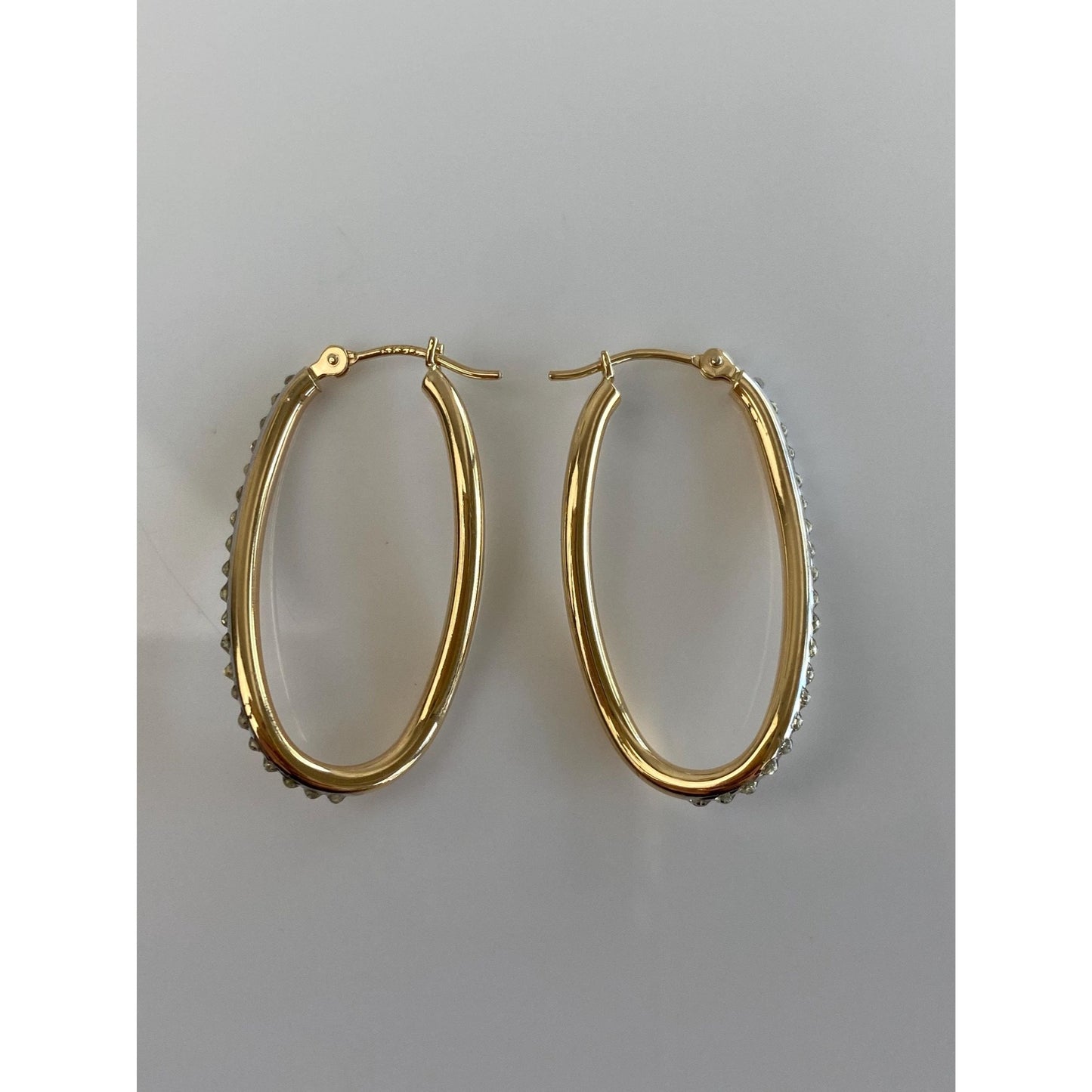 Vintage 14k White & Yellow Gold Clear Enamel Hoop Earrings