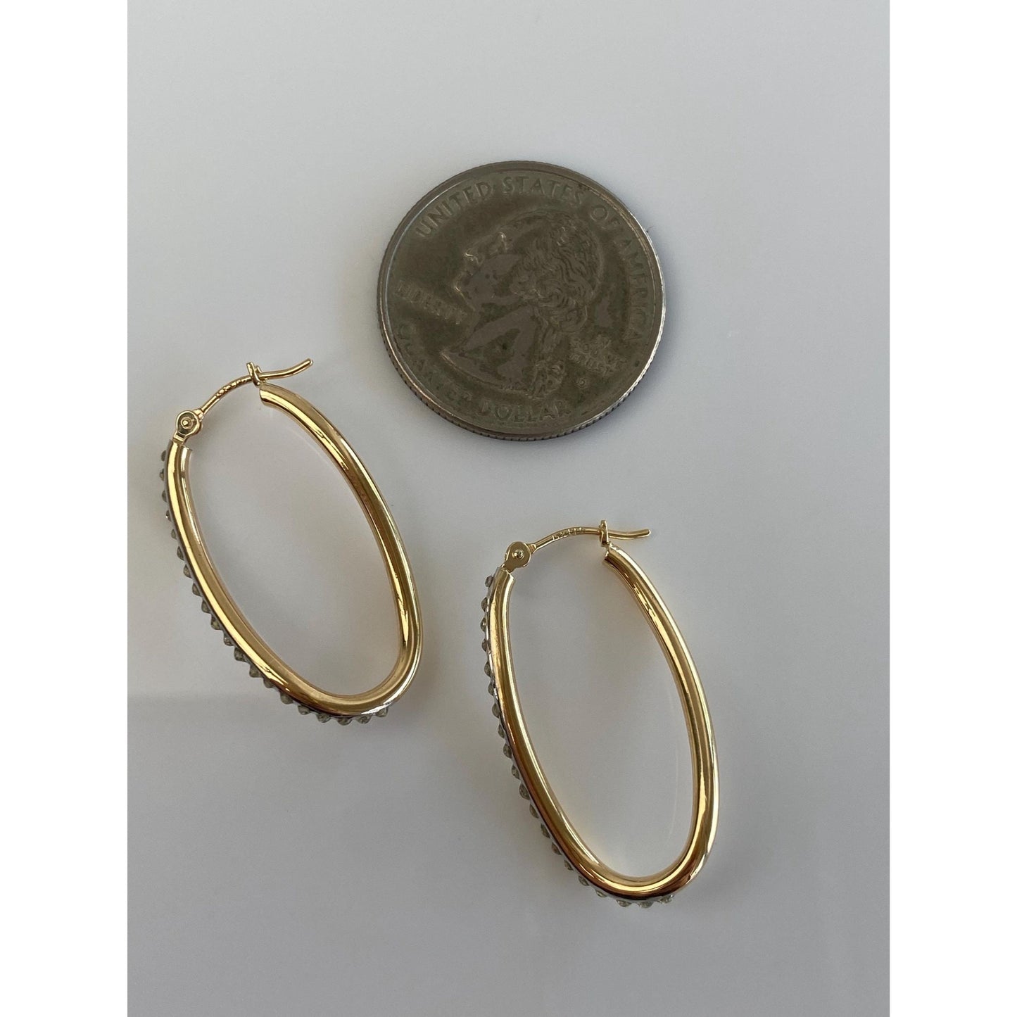 Vintage 14k White & Yellow Gold Clear Enamel Hoop Earrings