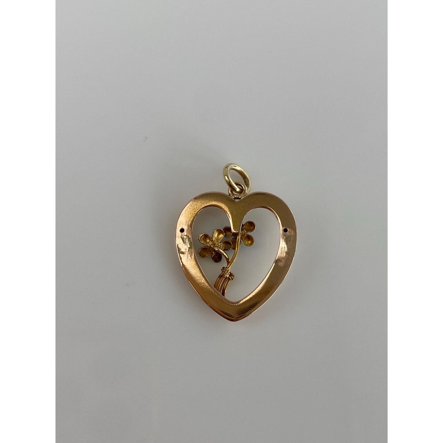 Vintage 14k Yellow Gold Seed Pearls Enamel Flowers Heart Charm