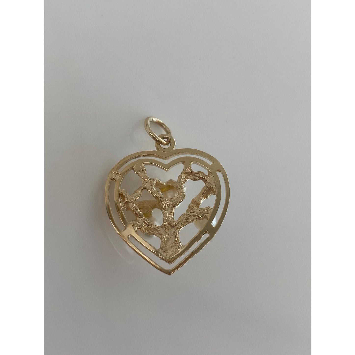 Vintage Solid 14k Yellow Gold Pearls Tree Heart Charm