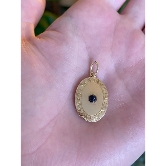 Vintage Solid 10k Yellow Gold Blue Spinel Engraved Cufflink Conversion Charm