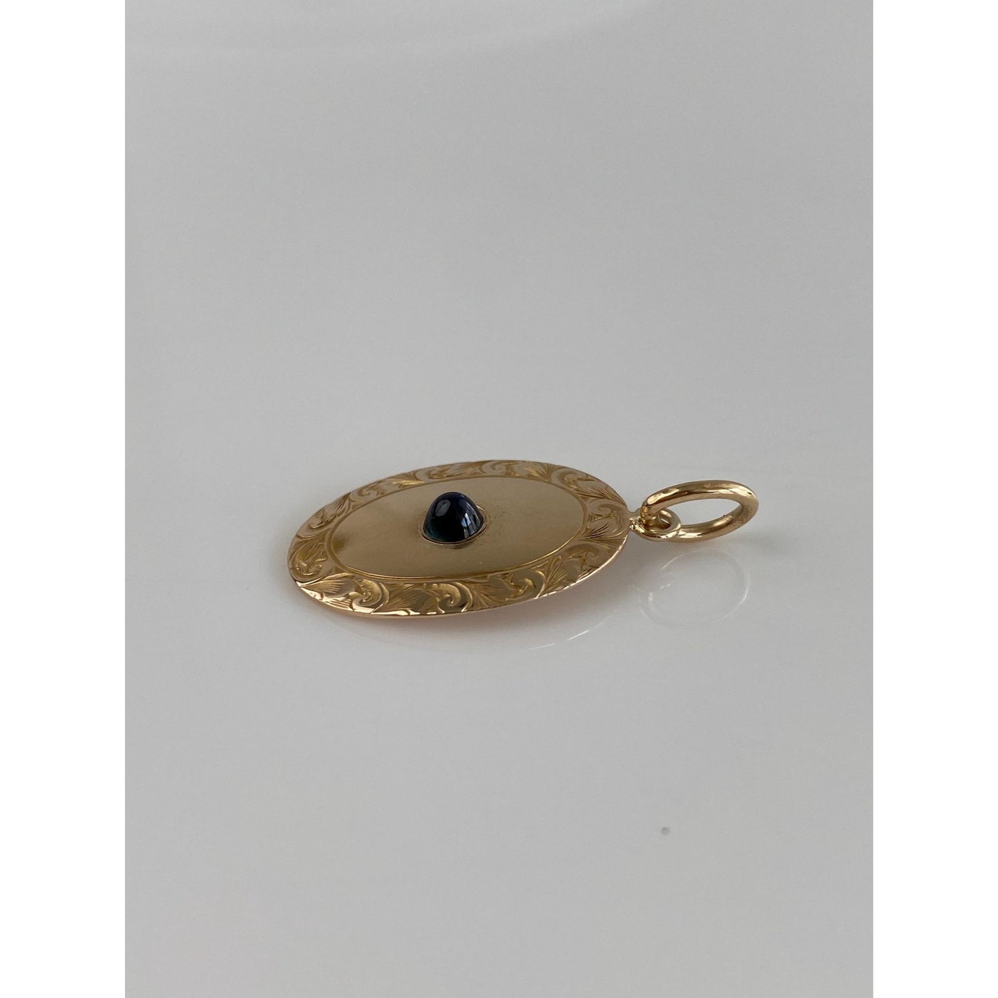 Vintage Solid 10k Yellow Gold Blue Spinel Engraved Cufflink Conversion Charm