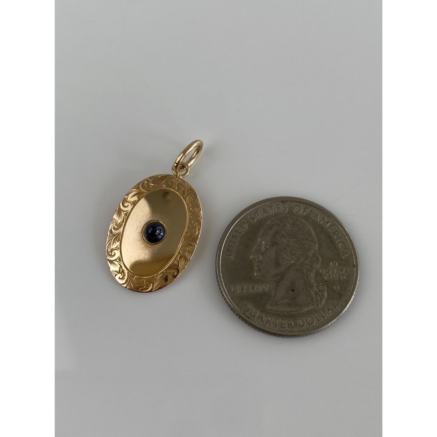 Vintage Solid 10k Yellow Gold Blue Spinel Engraved Cufflink Conversion Charm