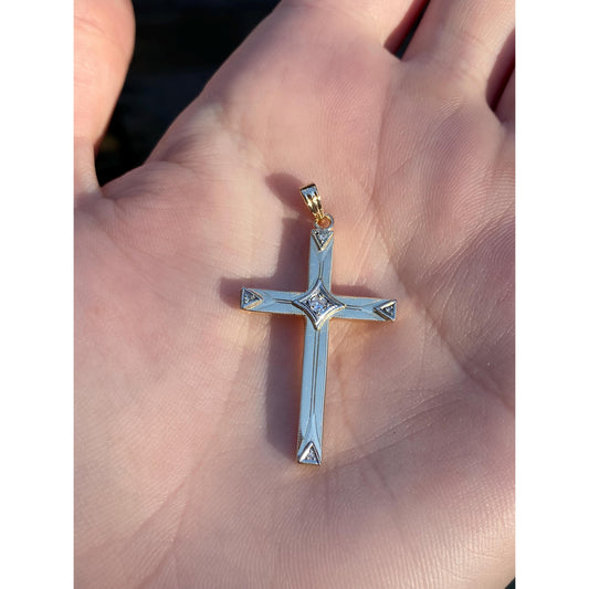 Vintage 14k White & Yellow Gold Diamond Cross Charm