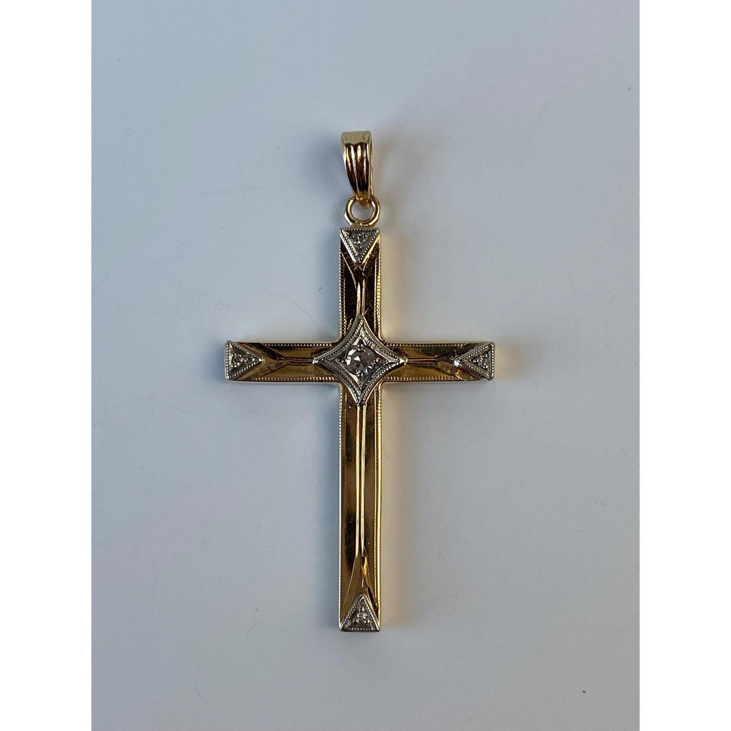 Vintage 14k White & Yellow Gold Diamond Cross Charm