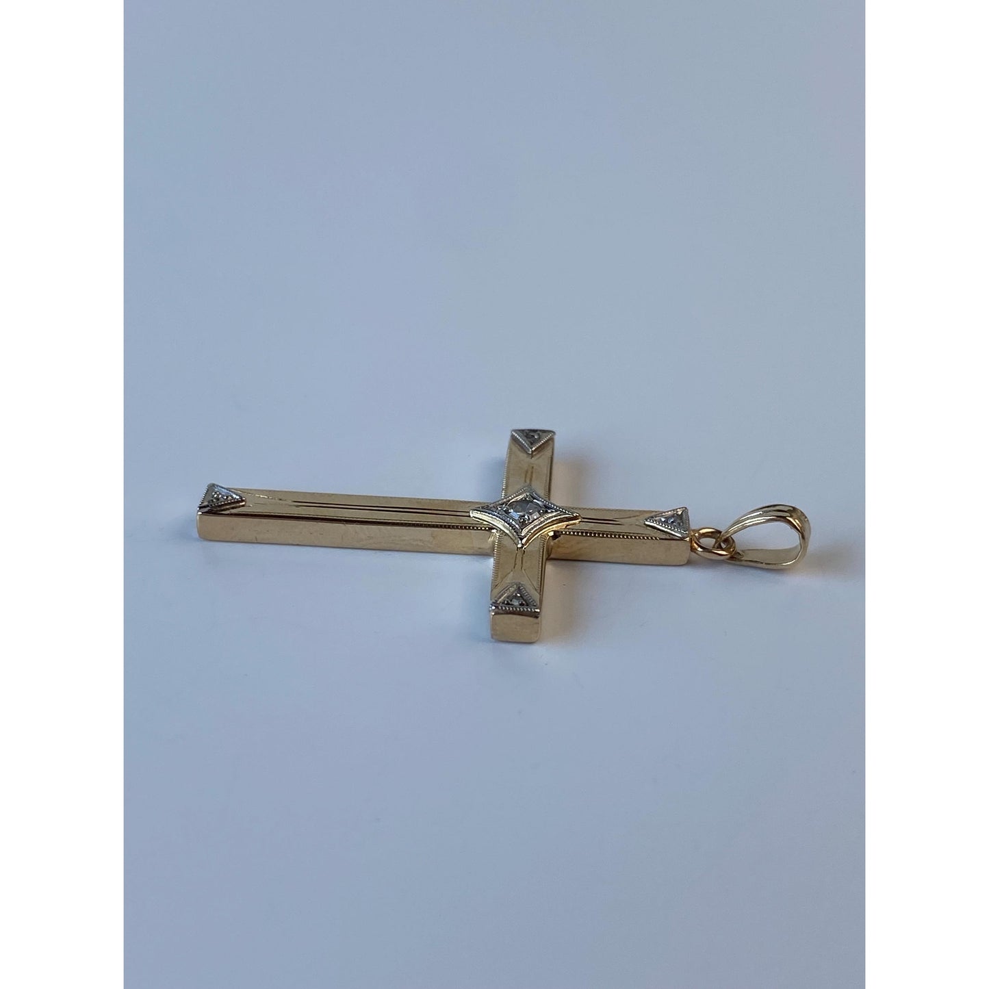 Vintage 14k White & Yellow Gold Diamond Cross Charm