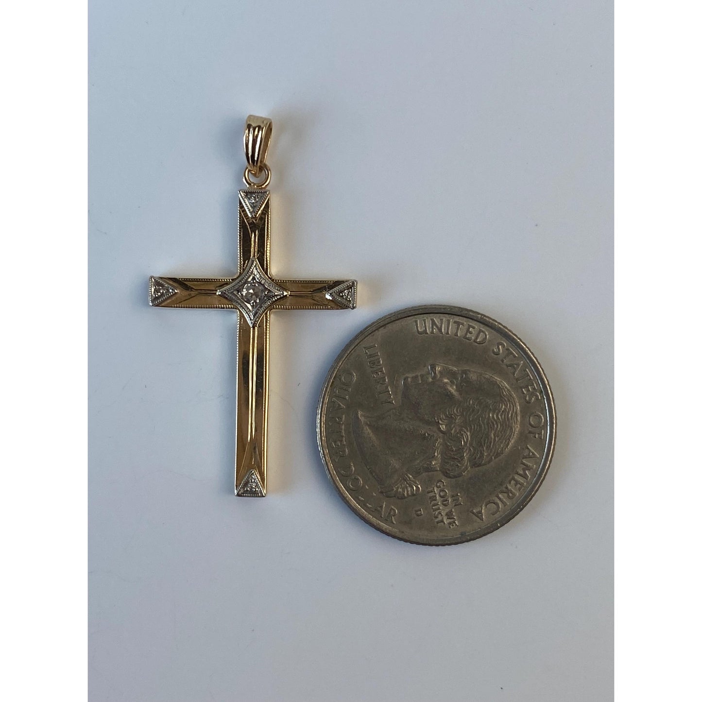 Vintage 14k White & Yellow Gold Diamond Cross Charm