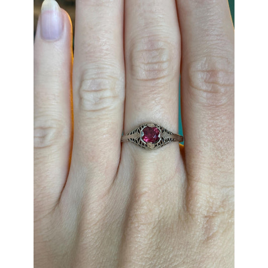 Vintage Solid 14k White Gold Pink Tourmaline Art Deco Ring - Size 8.5