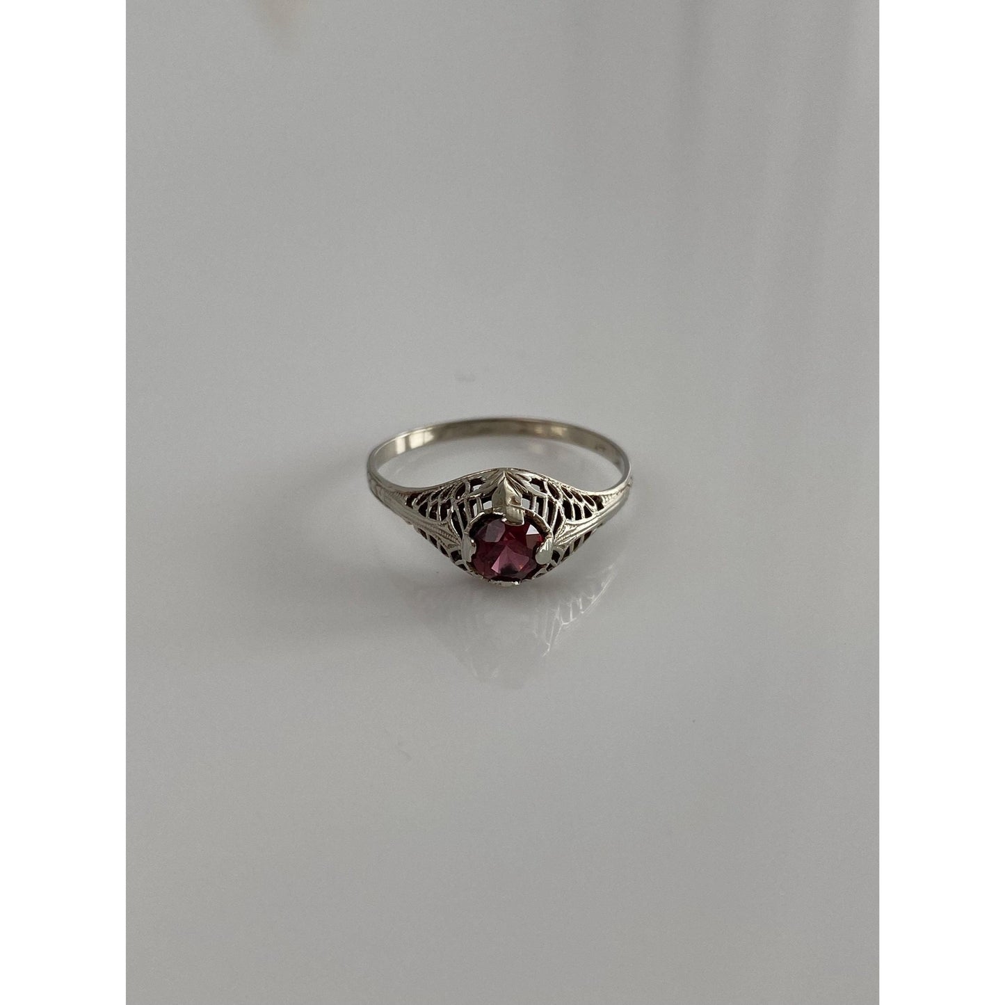 Vintage Solid 14k White Gold Pink Tourmaline Art Deco Ring - Size 8.5