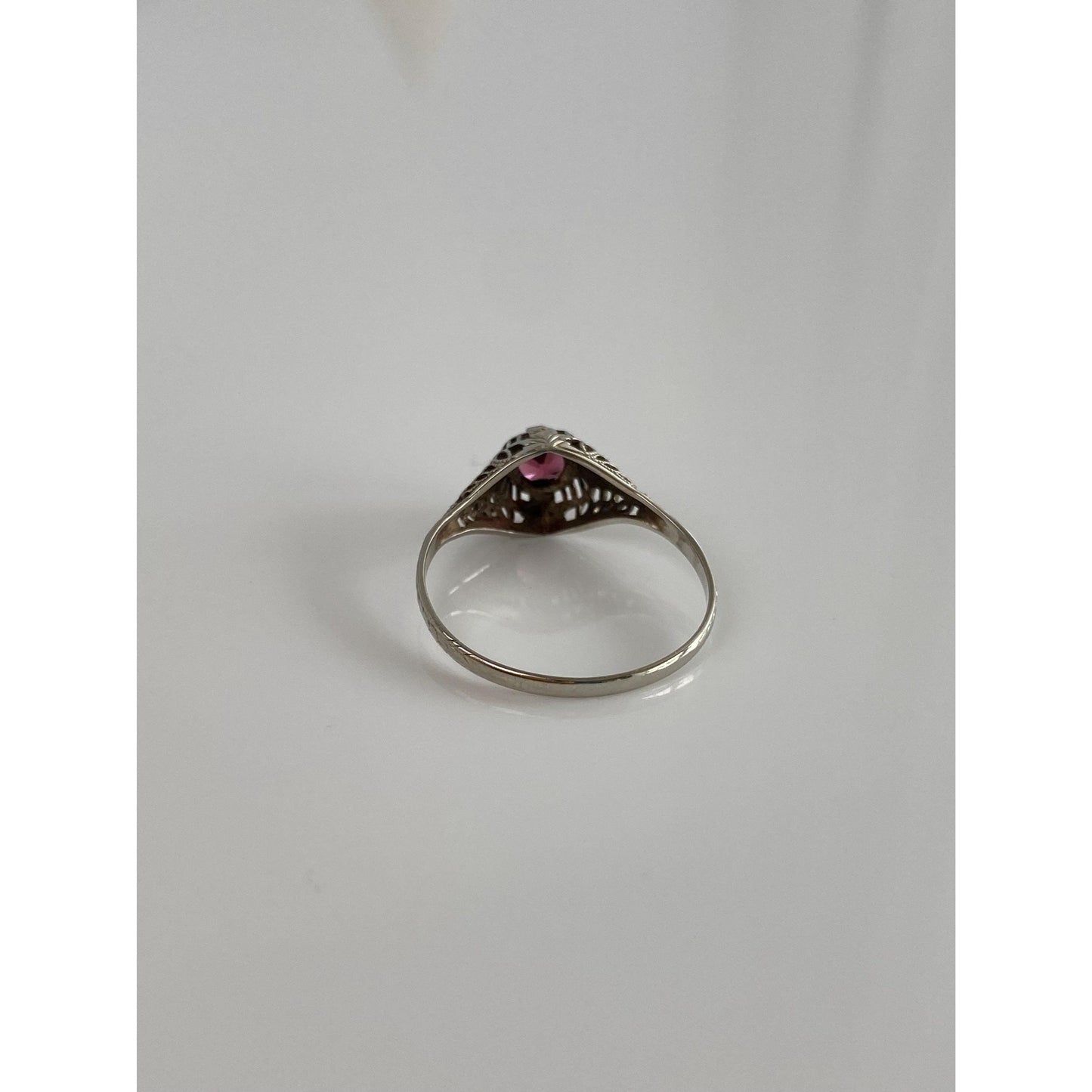 Vintage Solid 14k White Gold Pink Tourmaline Art Deco Ring - Size 8.5