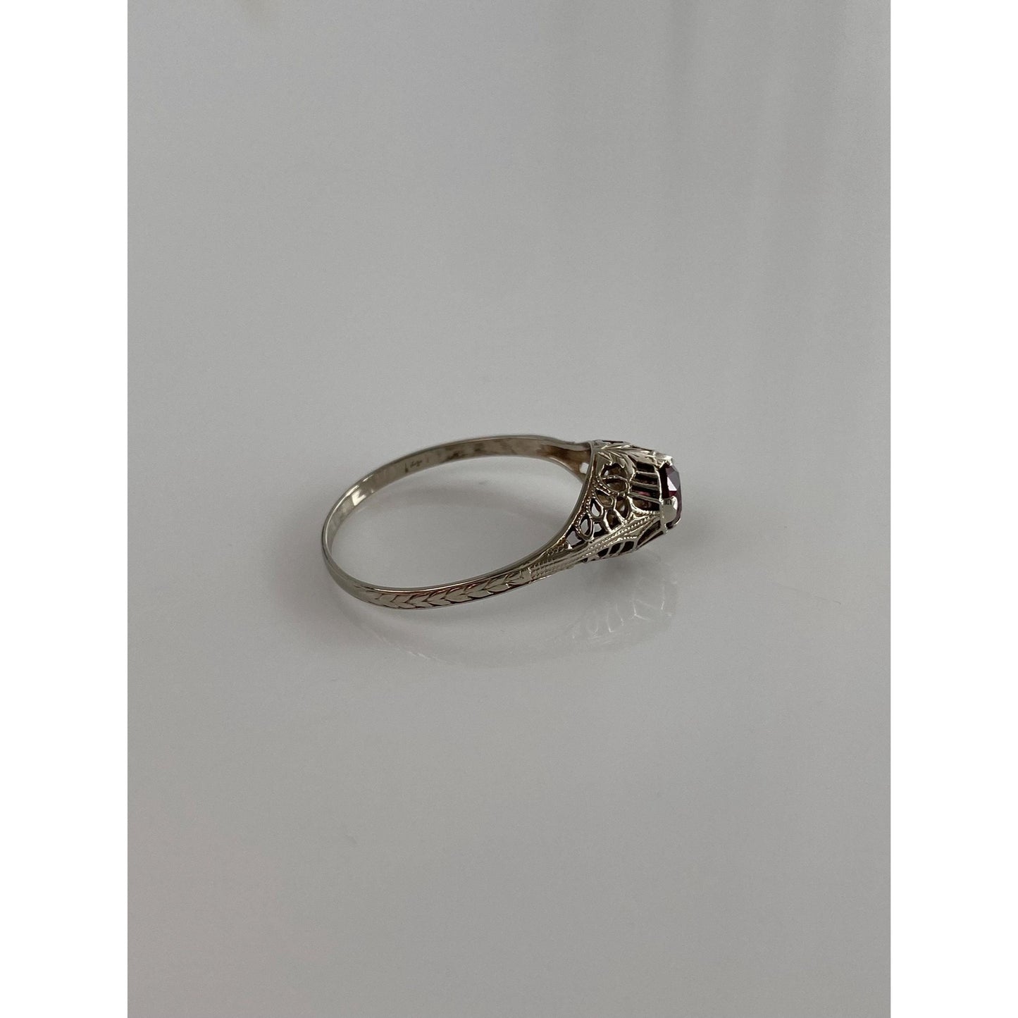 Vintage Solid 14k White Gold Pink Tourmaline Art Deco Ring - Size 8.5