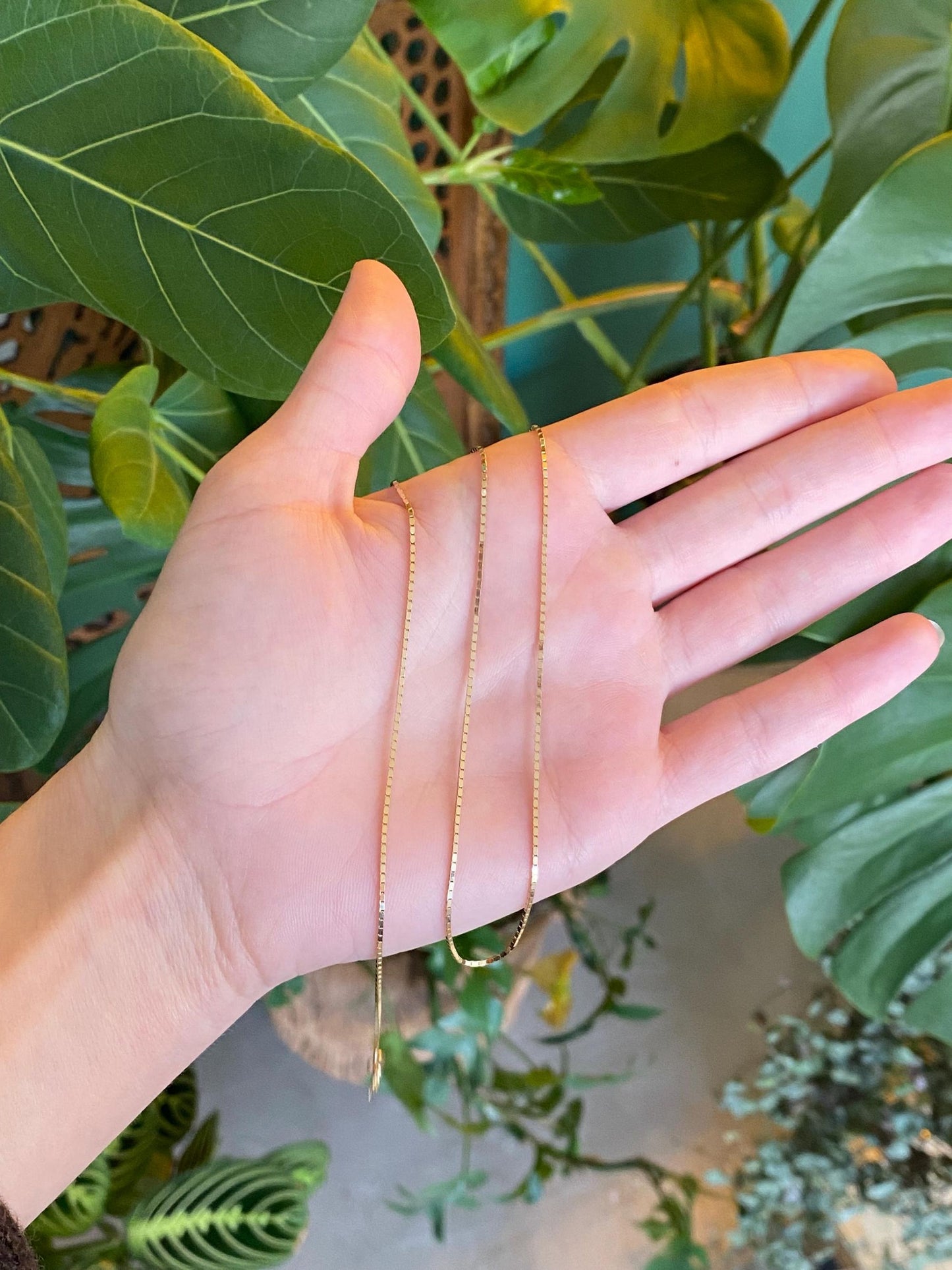 Vintage Solid 14k Yellow Gold Box Chain Necklace - 19 inches