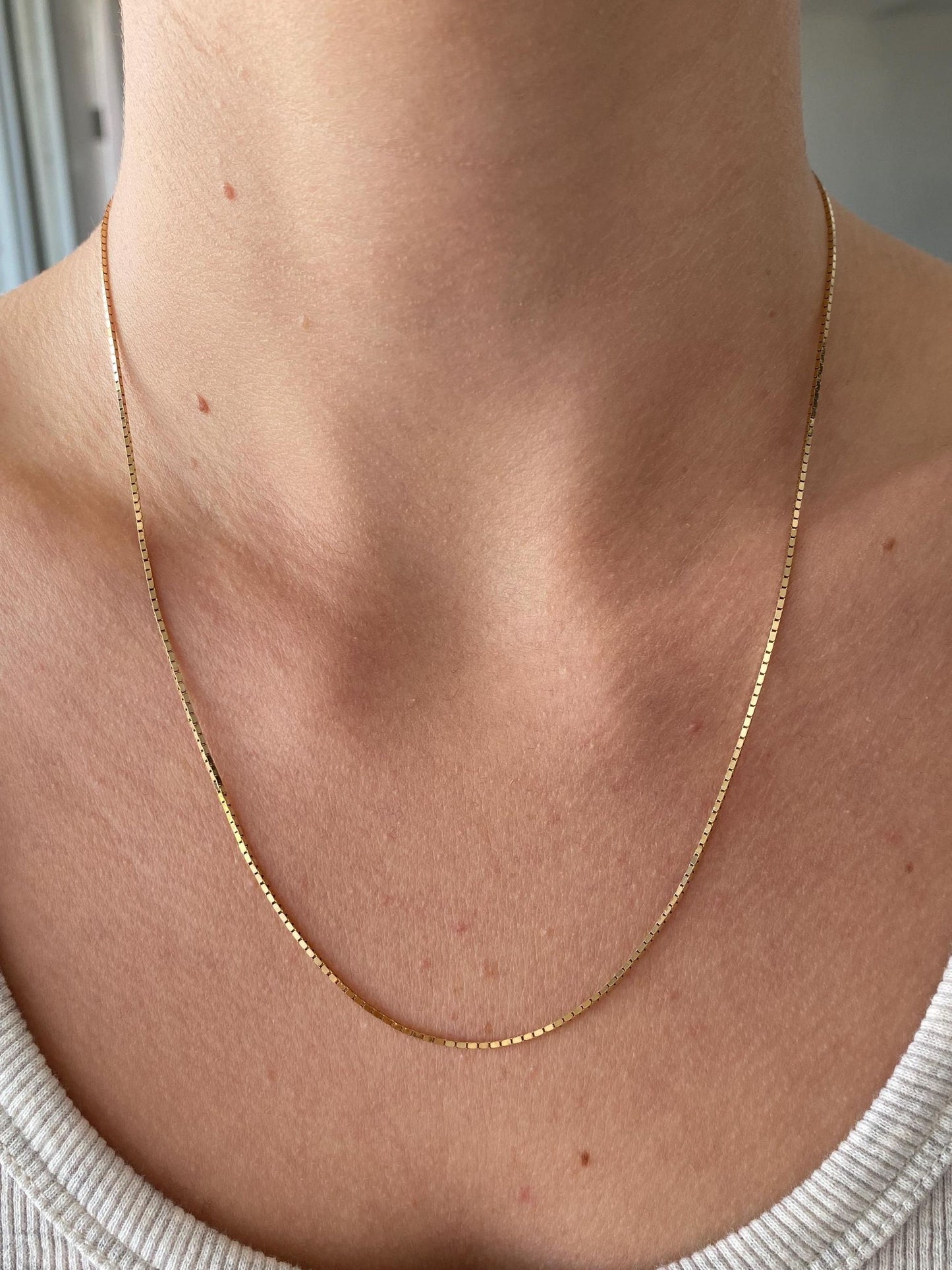 Vintage Solid 14k Yellow Gold Box Chain Necklace - 19 inches