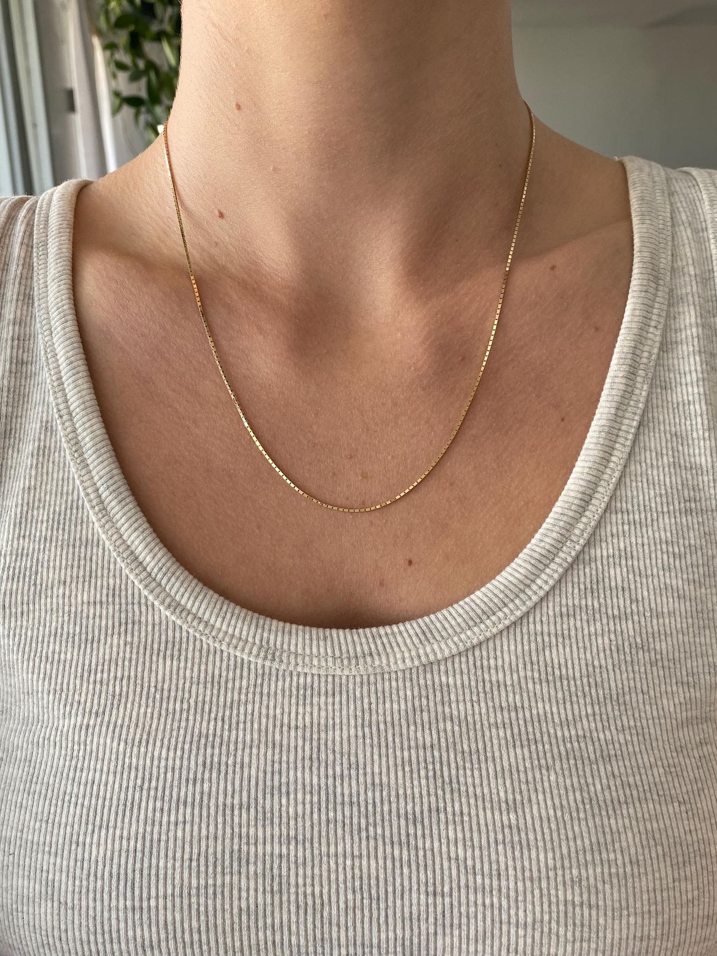 Vintage Solid 14k Yellow Gold Box Chain Necklace - 19 inches