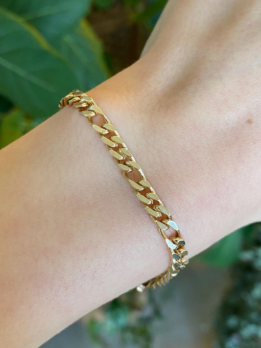 Vintage Solid 14k Yellow Gold Curb Chain Bracelet - 6.75 inches