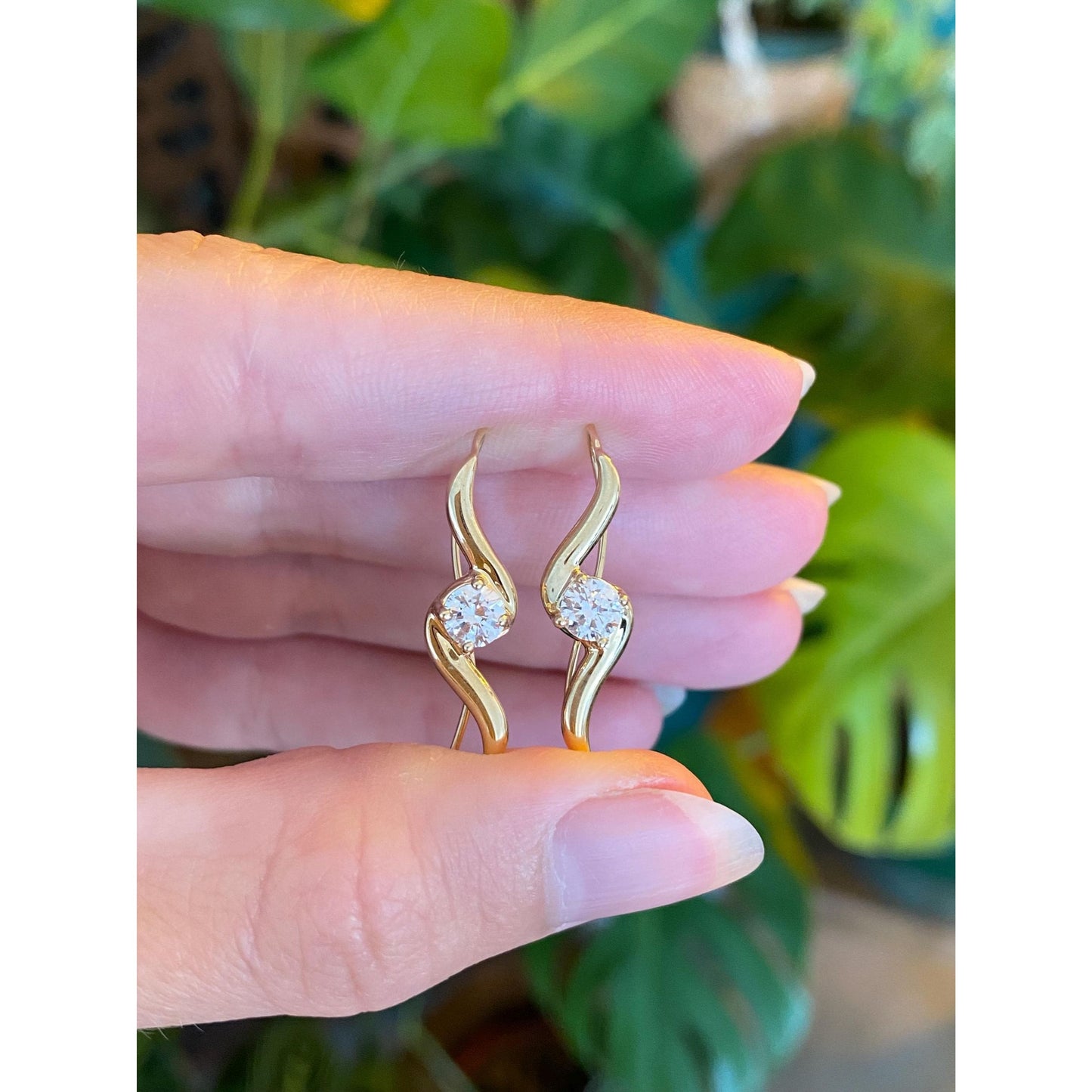 Solid 14k Yellow Gold Clear Cubic Zirconia Drop Earrings