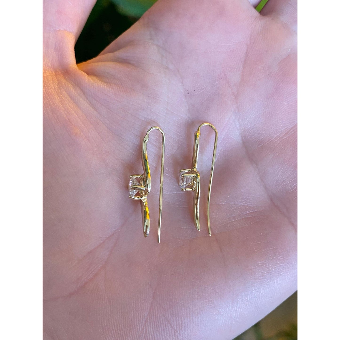 Solid 14k Yellow Gold Clear Cubic Zirconia Drop Earrings