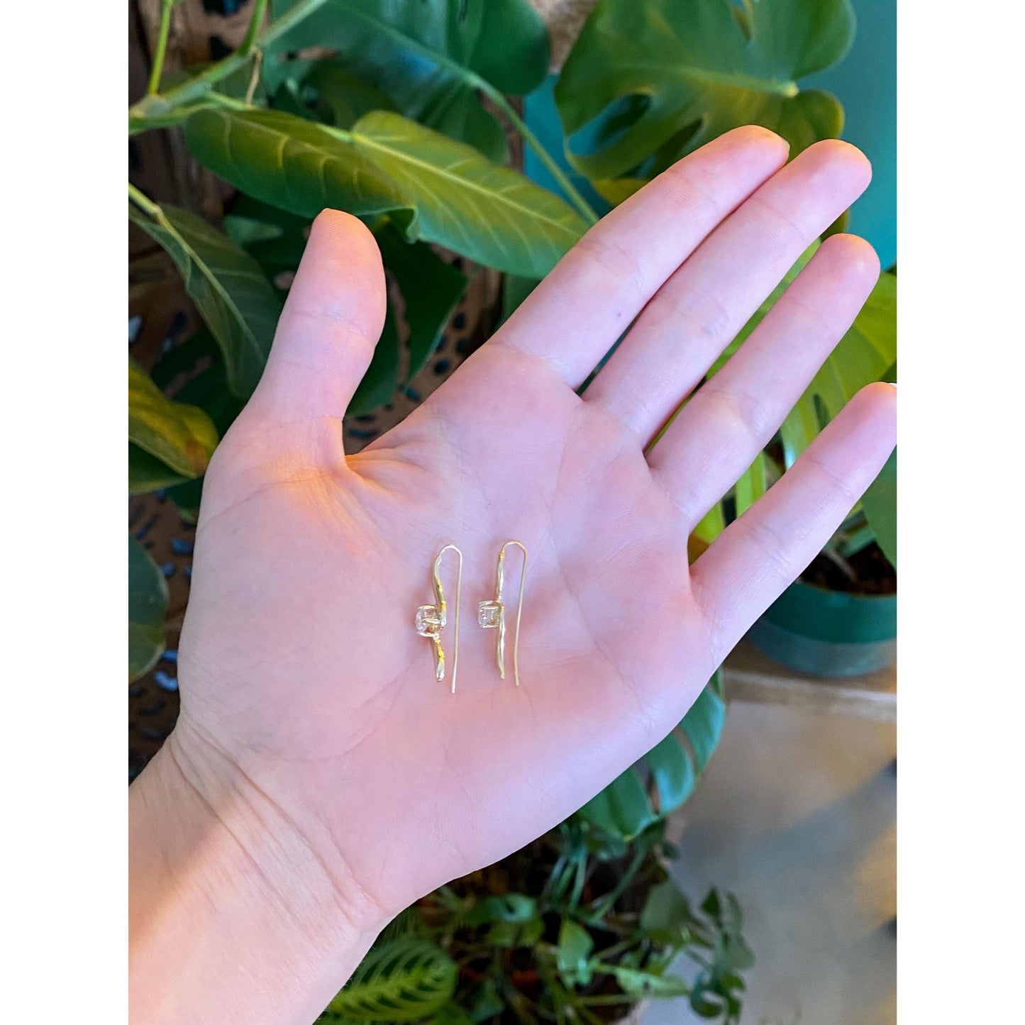 Solid 14k Yellow Gold Clear Cubic Zirconia Drop Earrings