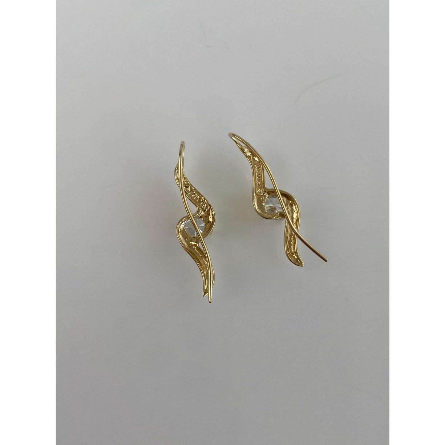 Solid 14k Yellow Gold Clear Cubic Zirconia Drop Earrings