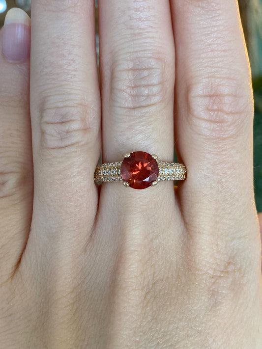 Solid 14k Yellow Gold Oregon Sunstone Diamond Pave Ring Band - Size 7.5