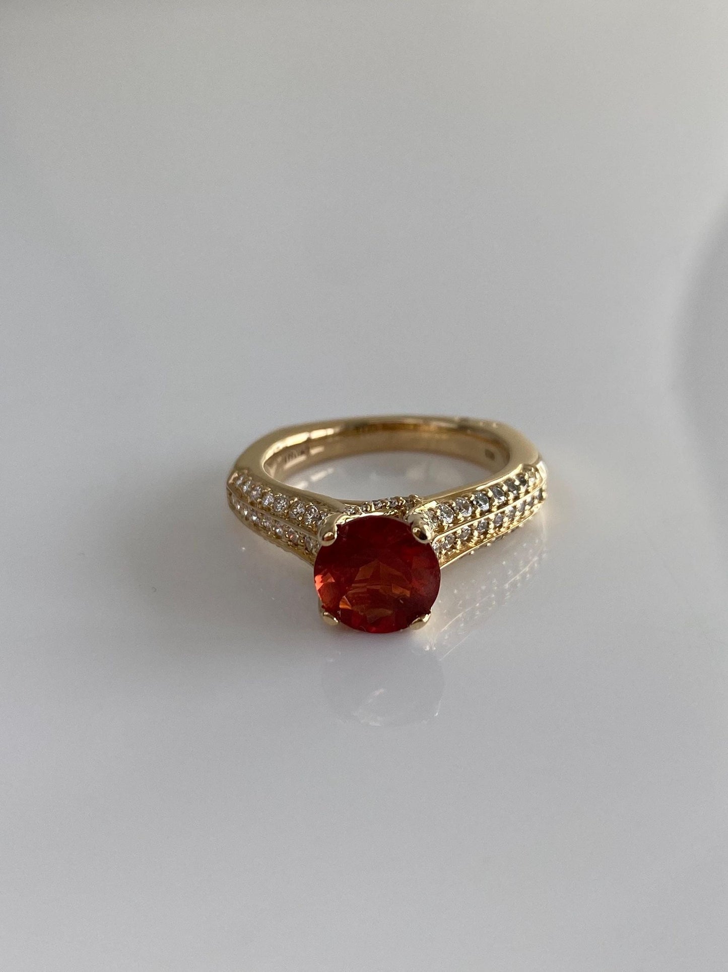 Solid 14k Yellow Gold Oregon Sunstone Diamond Pave Ring Band - Size 7.5