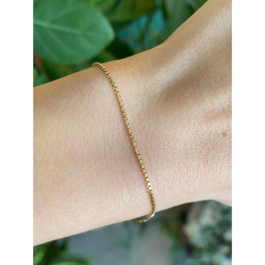 Vintage Solid 14k Yellow Gold Box Chain Bracelet - 7.5 inches