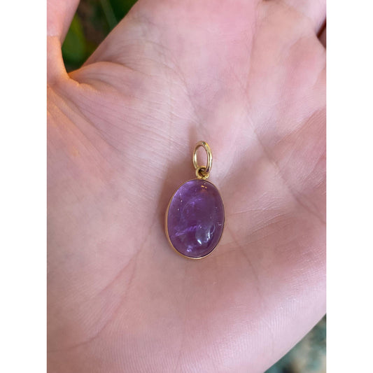 Vintage Solid 14k Yellow Gold Amethyst Cabochon Charm