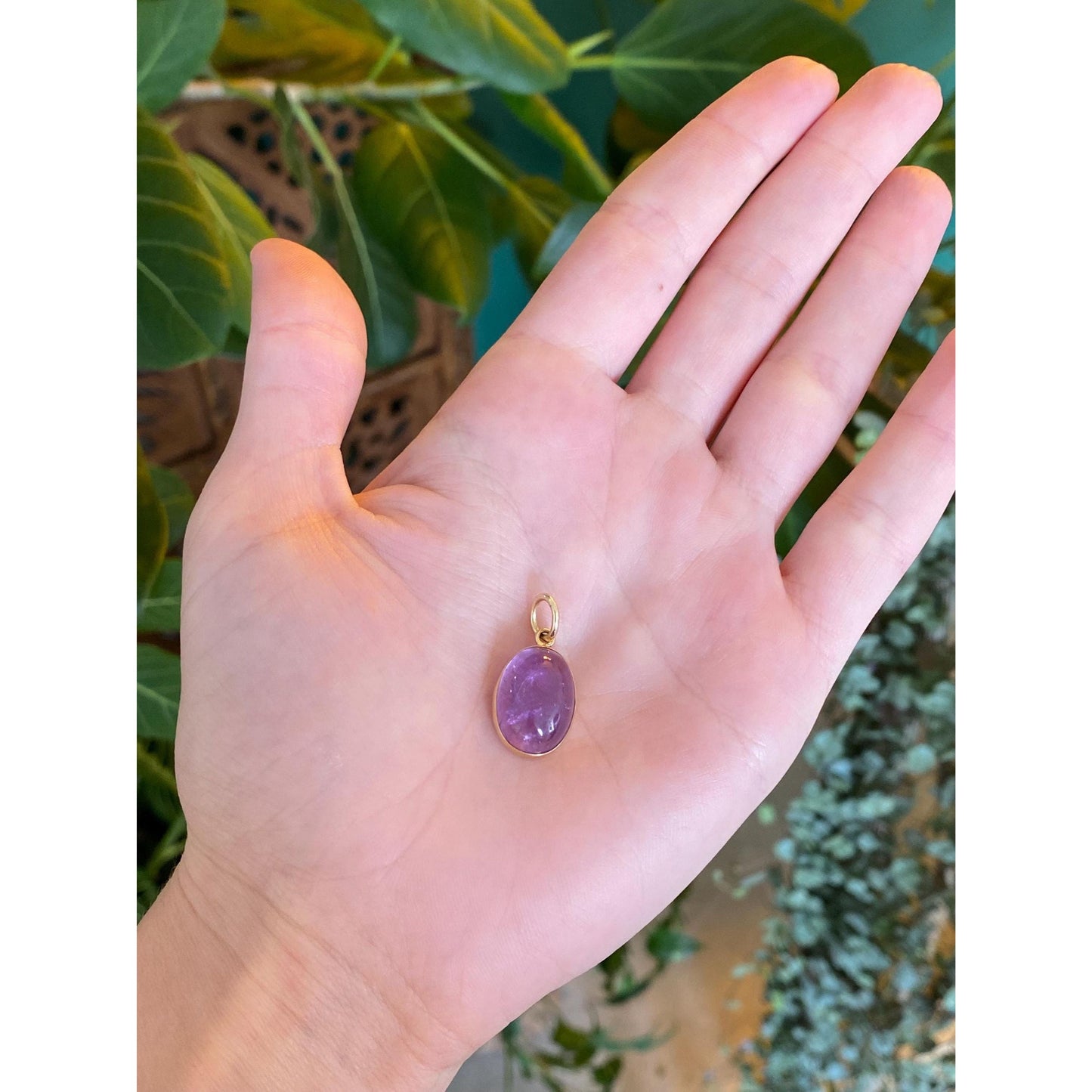 Vintage Solid 14k Yellow Gold Amethyst Cabochon Charm