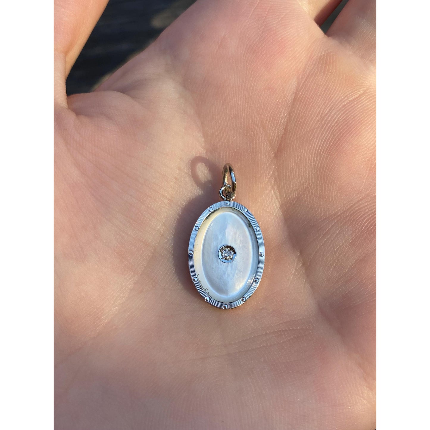 Vintage Solid 14k Yellow & White Gold Diamond MOP Oval Cufflink Conversion Charm