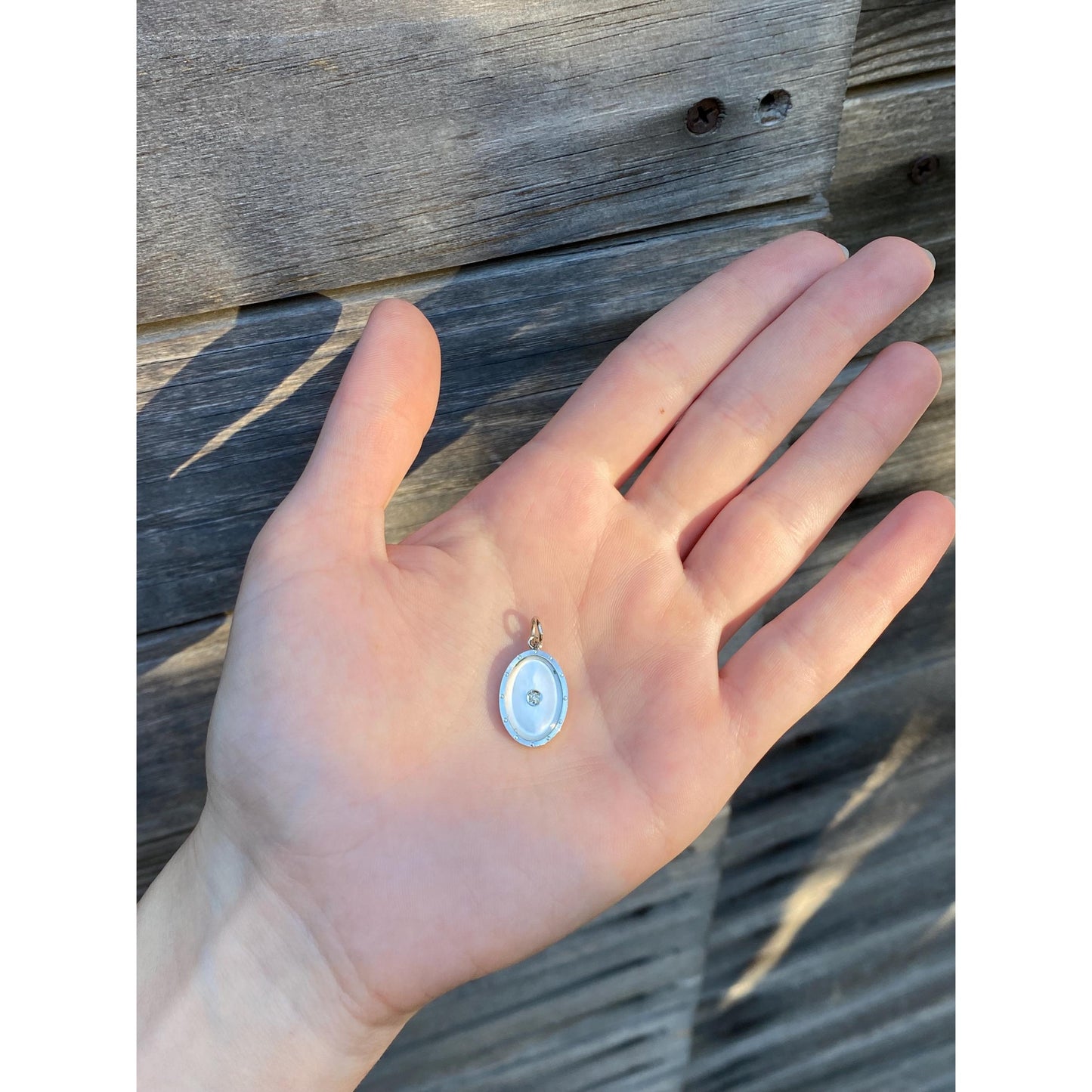 Vintage Solid 14k Yellow & White Gold Diamond MOP Oval Cufflink Conversion Charm