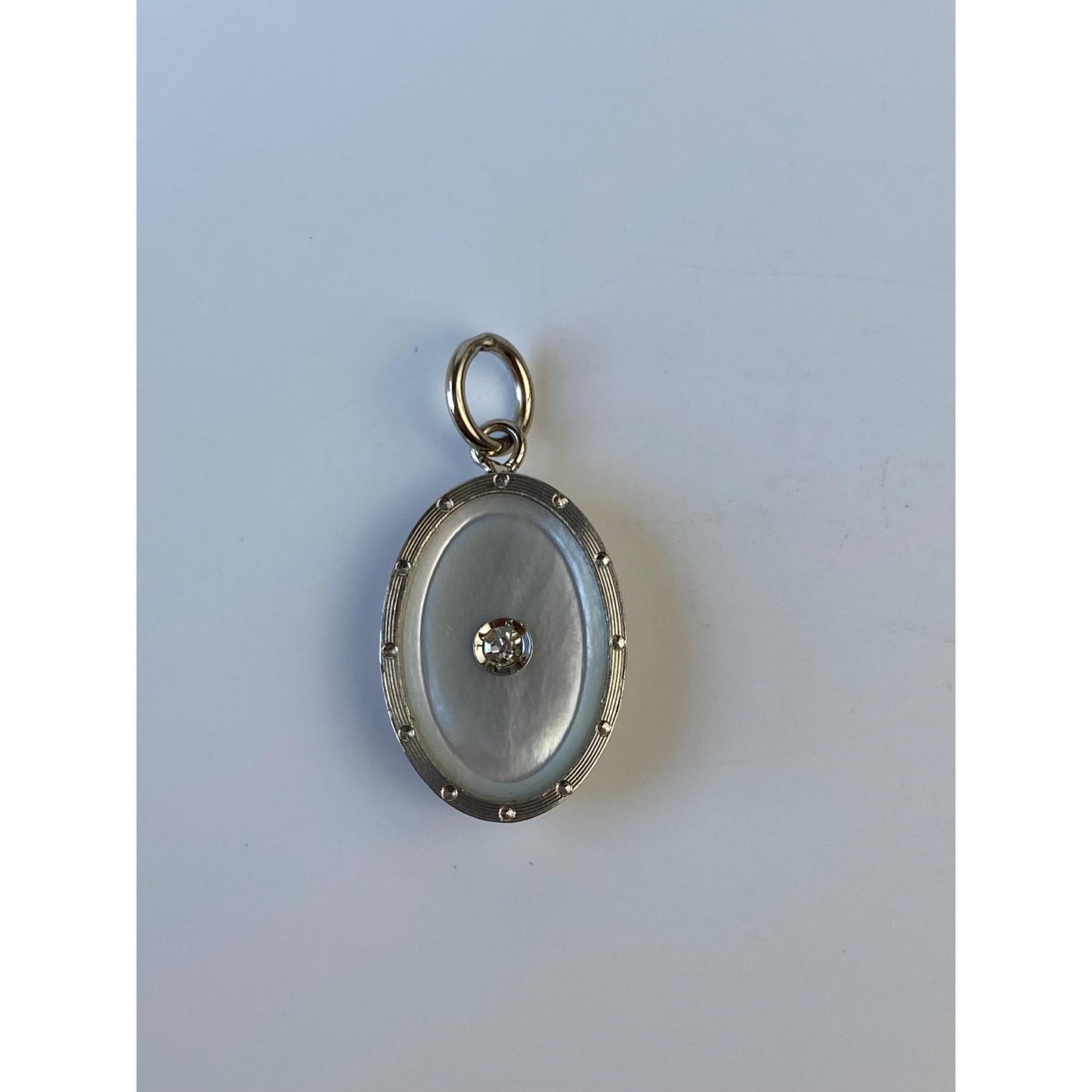 Vintage Solid 14k Yellow & White Gold Diamond MOP Oval Cufflink Conversion Charm