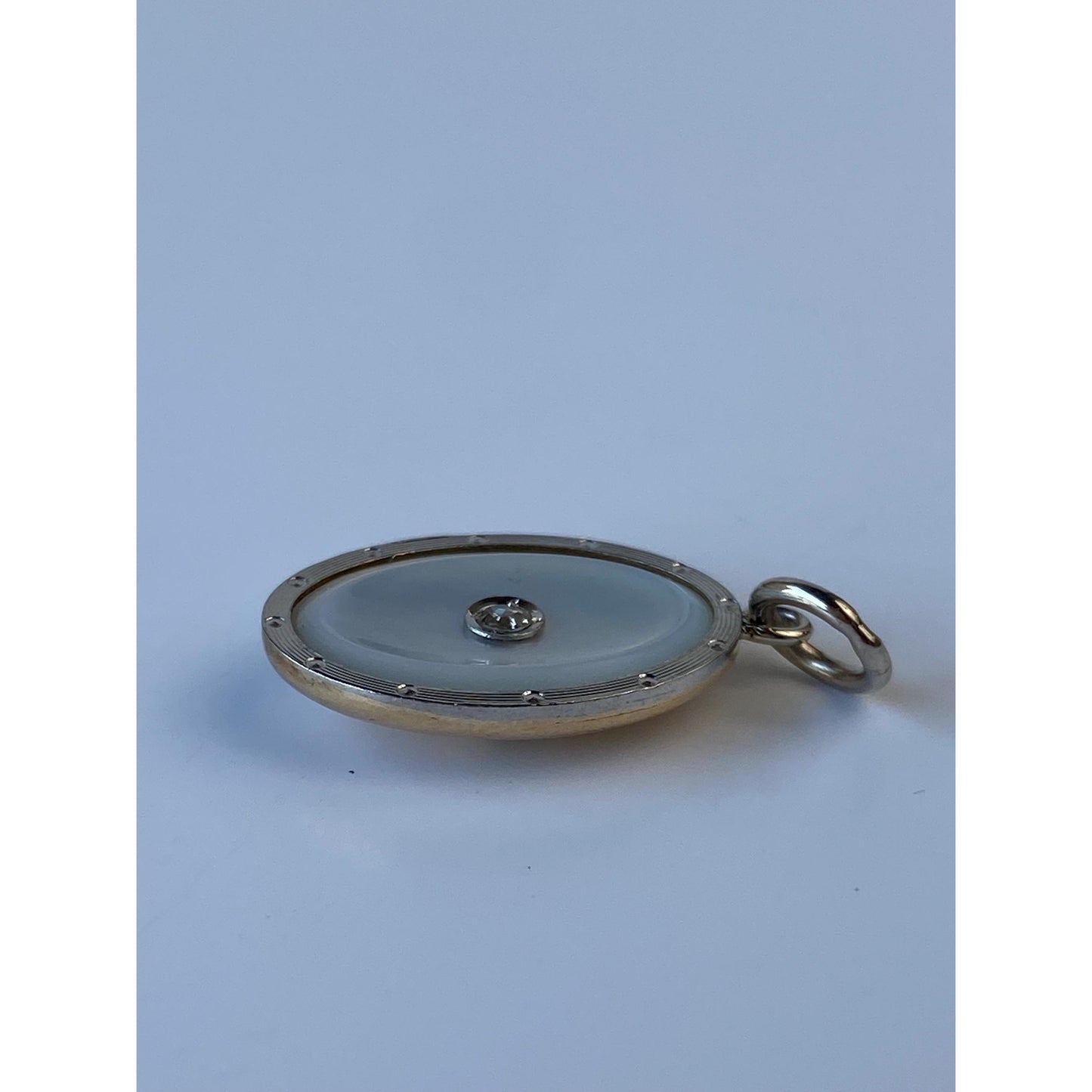 Vintage Solid 14k Yellow & White Gold Diamond MOP Oval Cufflink Conversion Charm