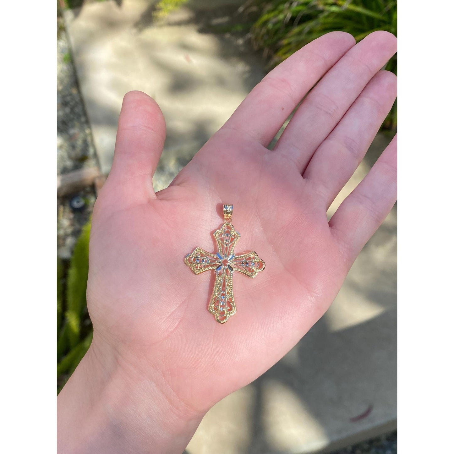 Vintage Solid 14k White & Yellow Gold Diamond Cut Cross Charm