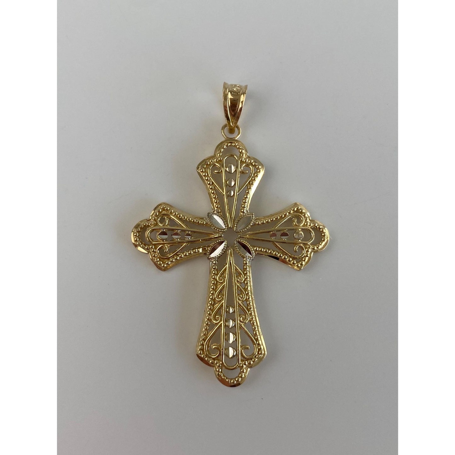 Vintage Solid 14k White & Yellow Gold Diamond Cut Cross Charm