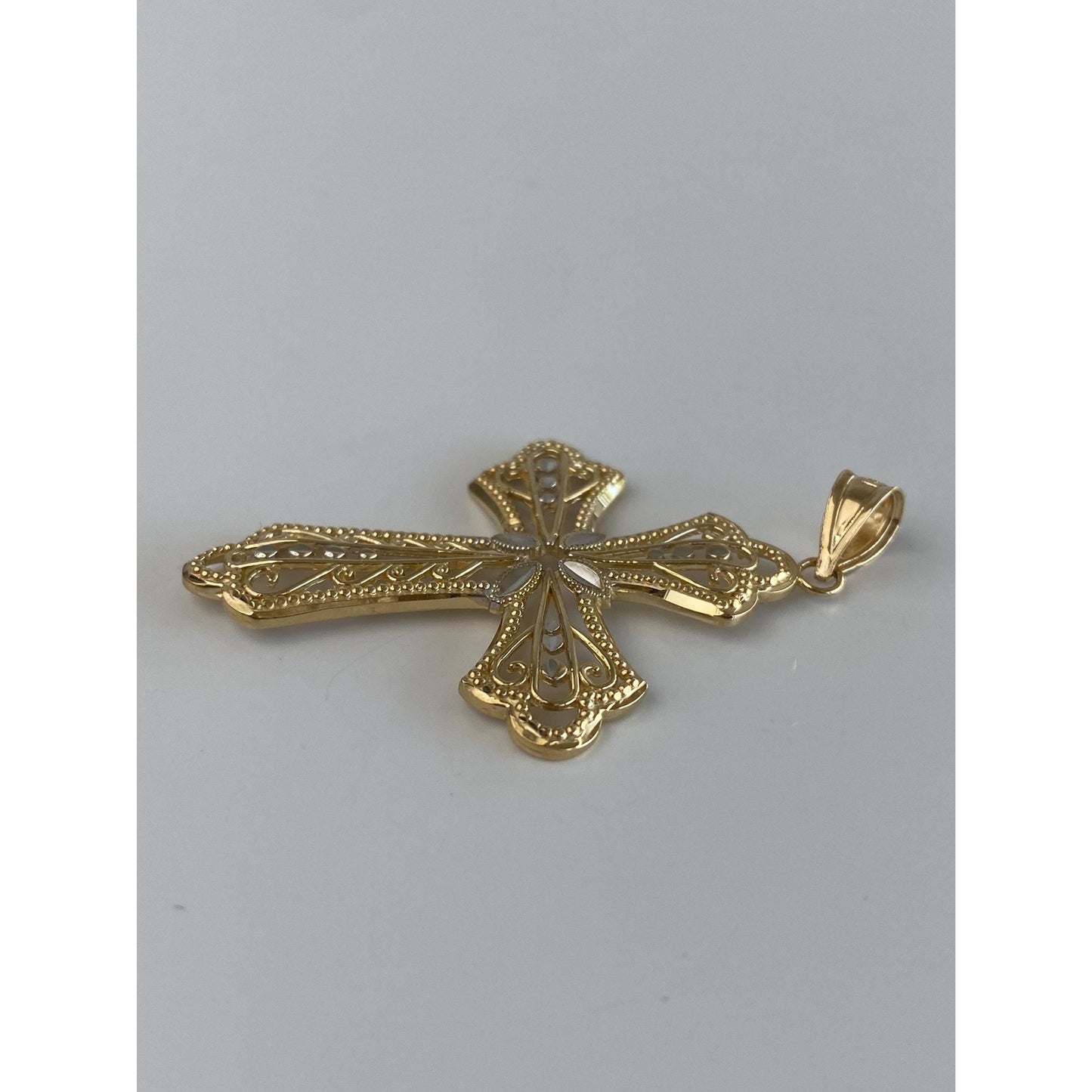 Vintage Solid 14k White & Yellow Gold Diamond Cut Cross Charm