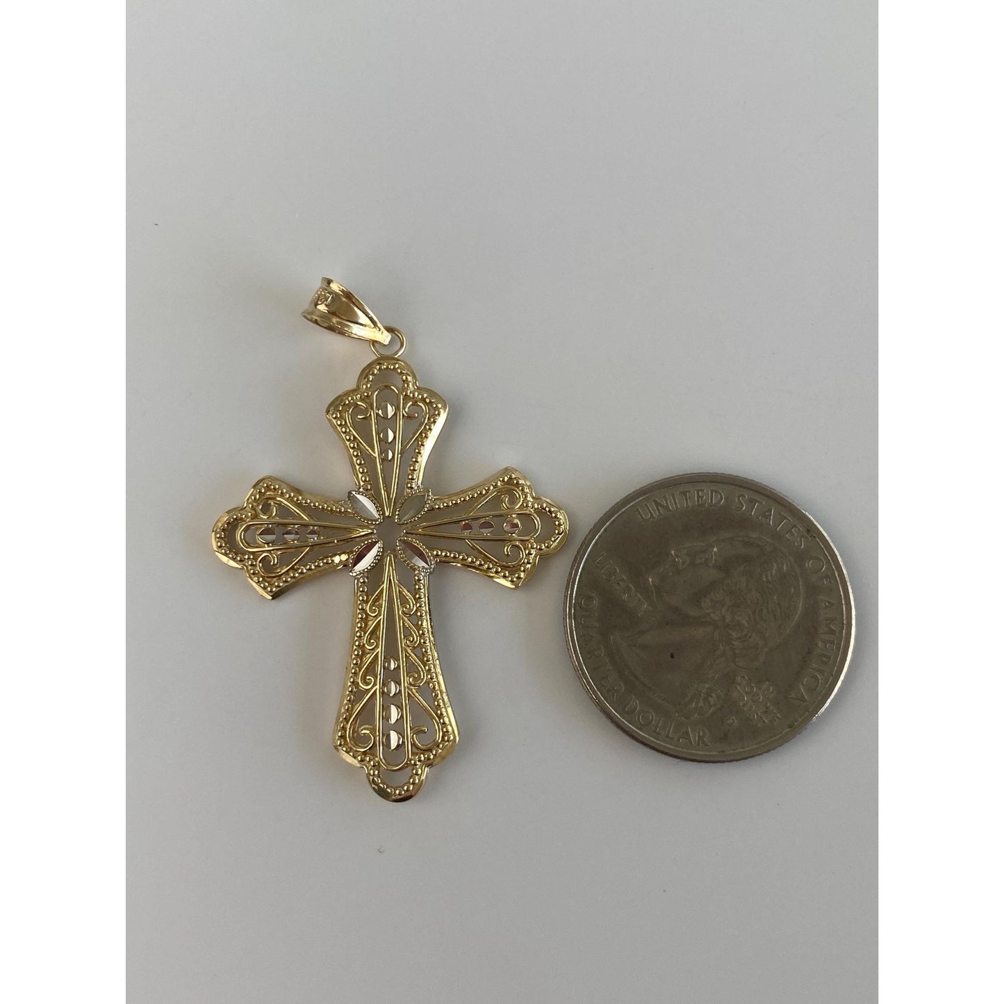 Vintage Solid 14k White & Yellow Gold Diamond Cut Cross Charm