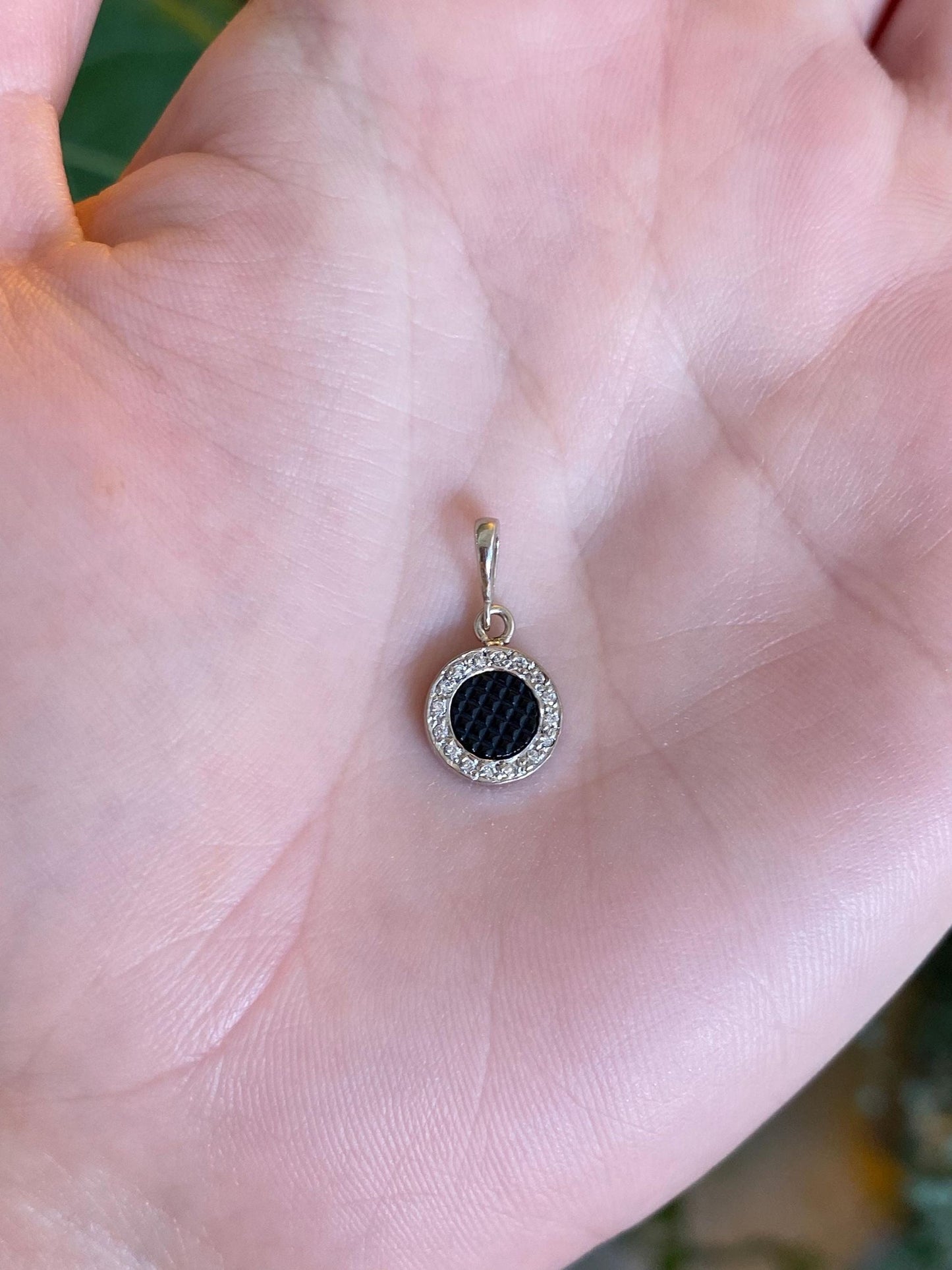 Vintage Solid 18k White Gold Diamond Halo Textured Black Onyx Cufflink Conversion Charm