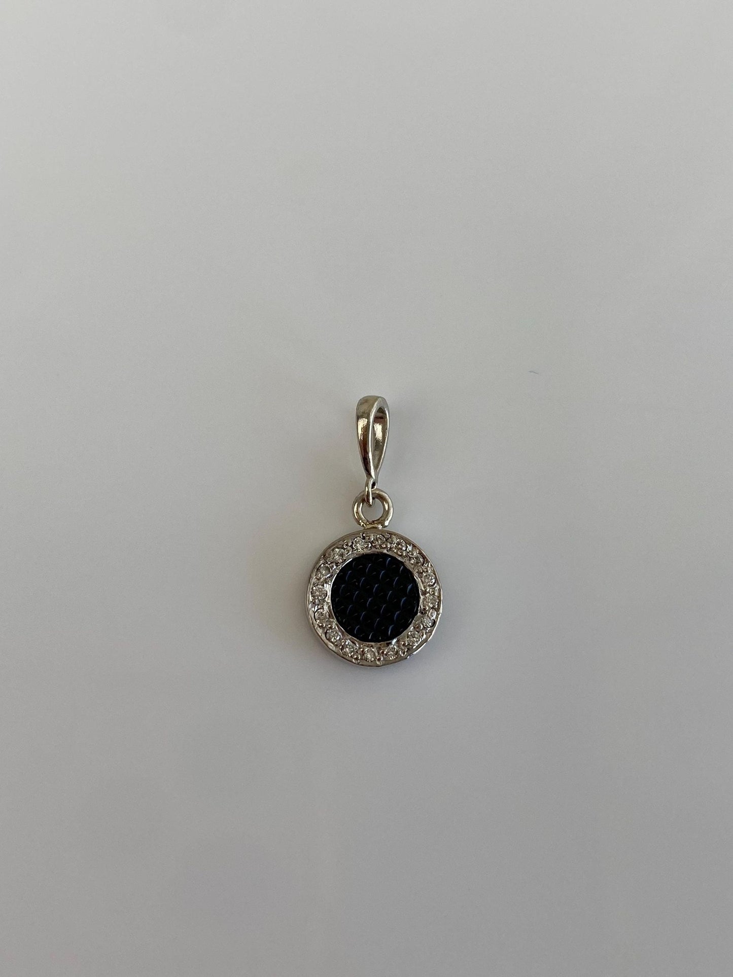 Vintage Solid 18k White Gold Diamond Halo Textured Black Onyx Cufflink Conversion Charm