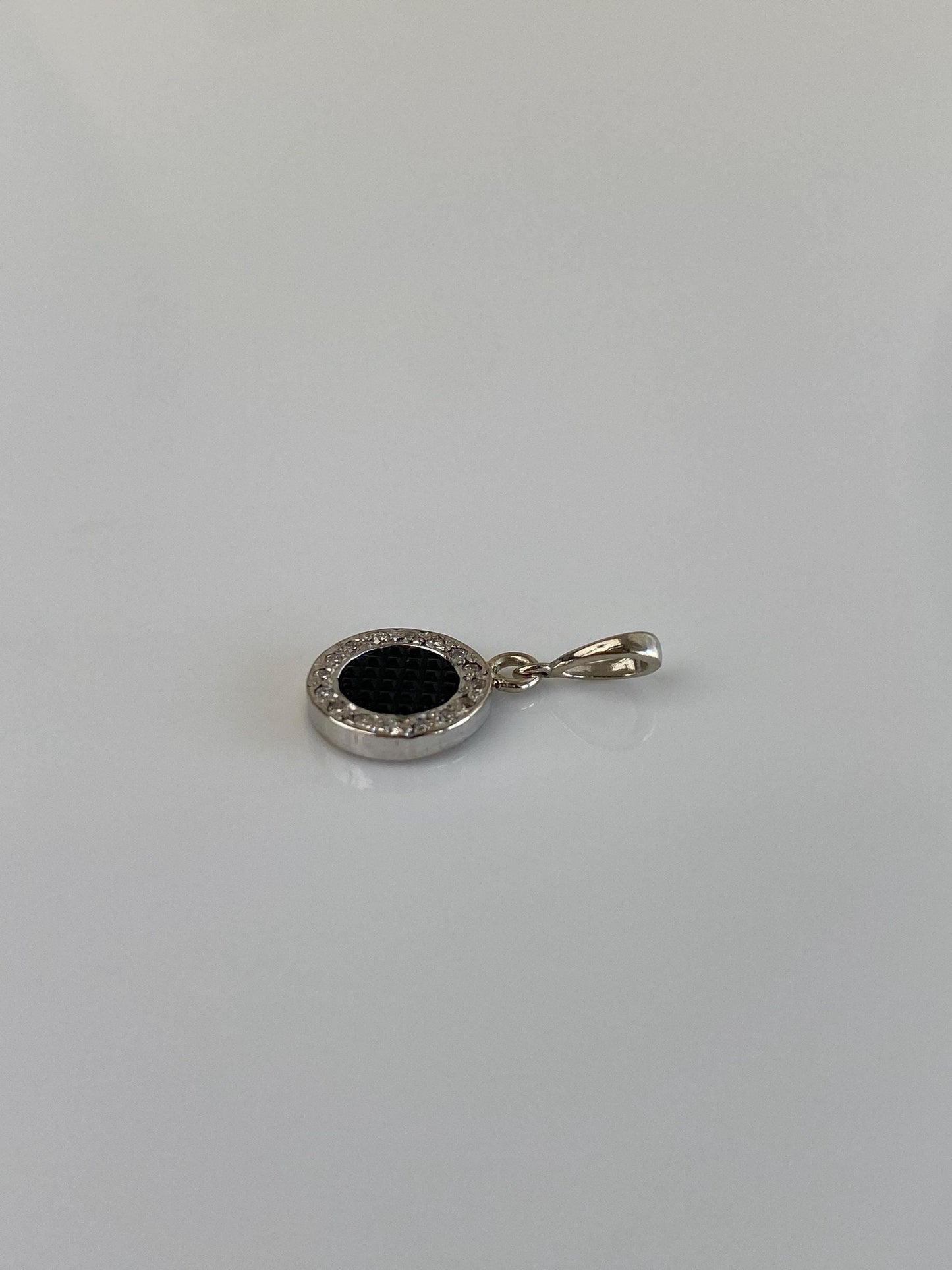Vintage Solid 18k White Gold Diamond Halo Textured Black Onyx Cufflink Conversion Charm