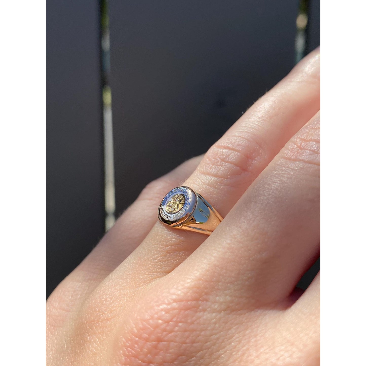 Vintage Solid 14k Yellow Gold Enamel Signet Ring - Size 6