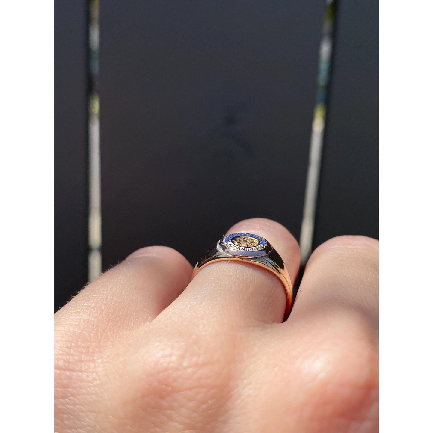 Vintage Solid 14k Yellow Gold Enamel Signet Ring - Size 6