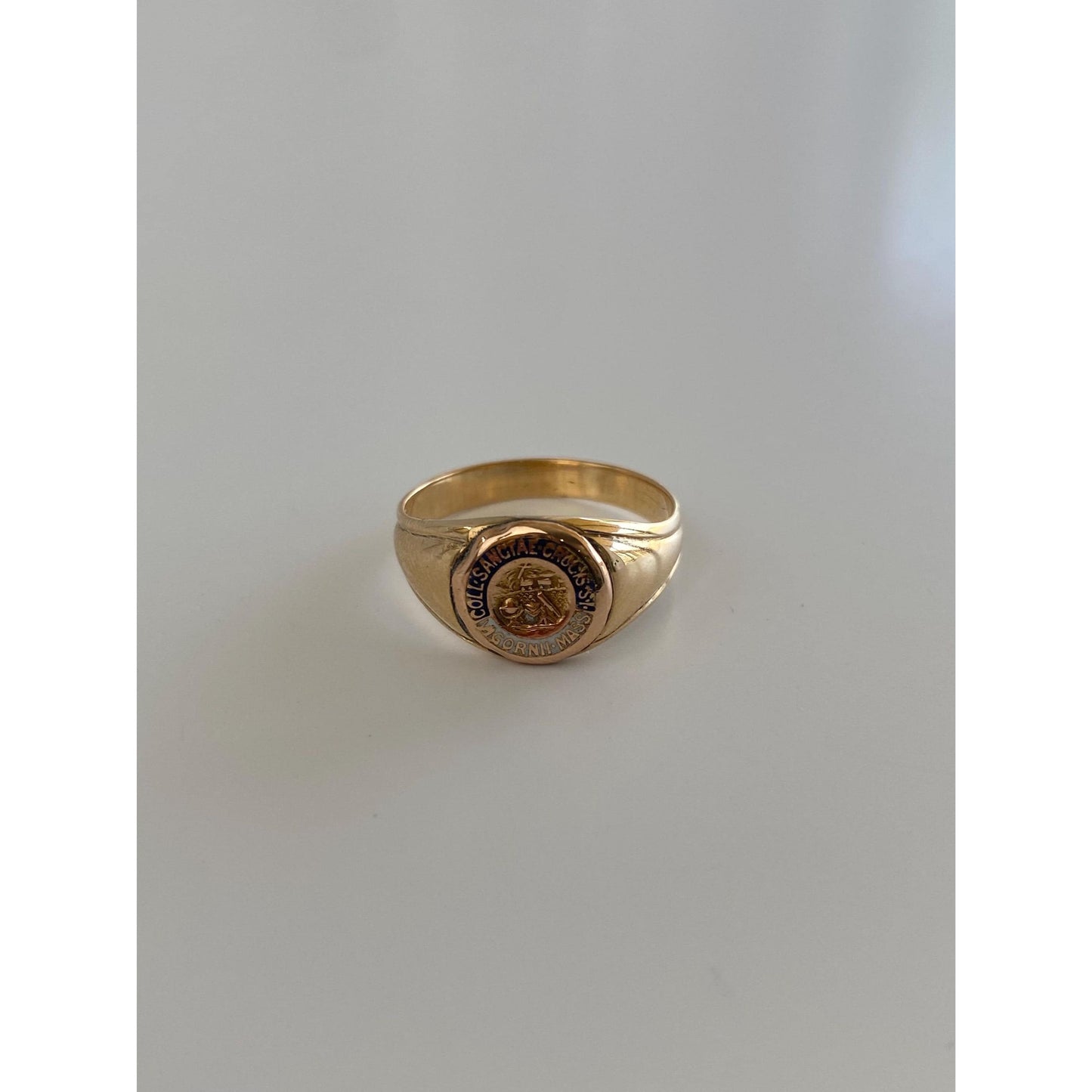 Vintage Solid 14k Yellow Gold Enamel Signet Ring - Size 6