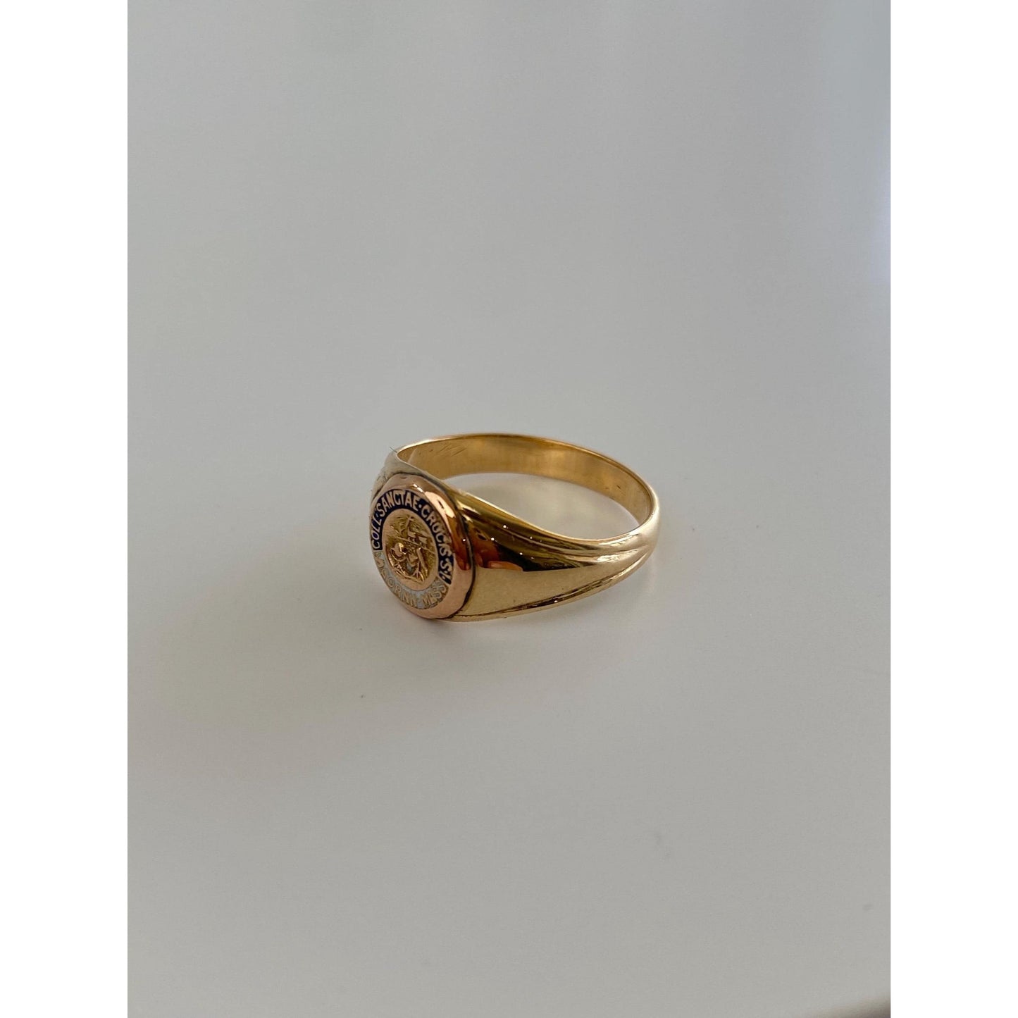 Vintage Solid 14k Yellow Gold Enamel Signet Ring - Size 6
