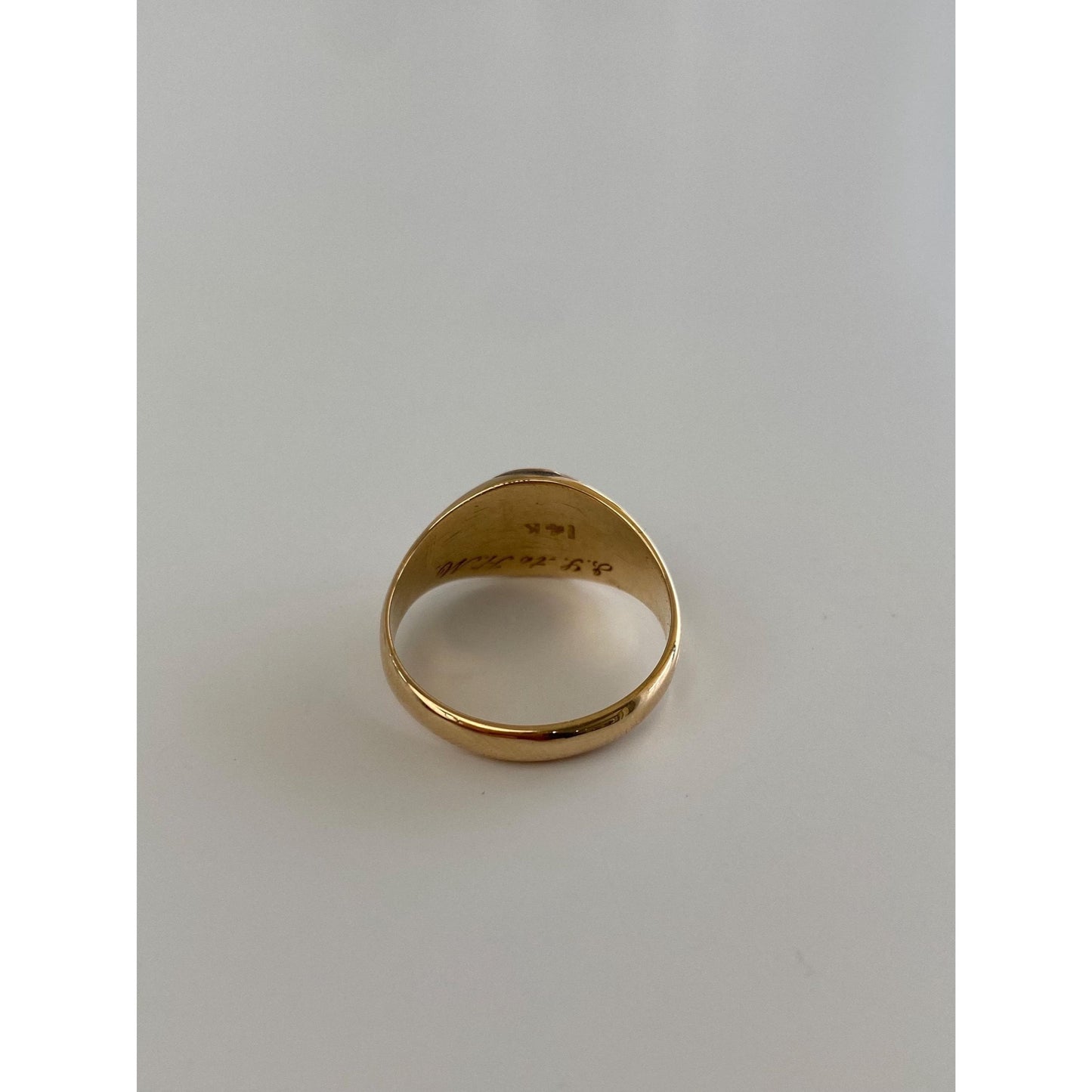 Vintage Solid 14k Yellow Gold Enamel Signet Ring - Size 6