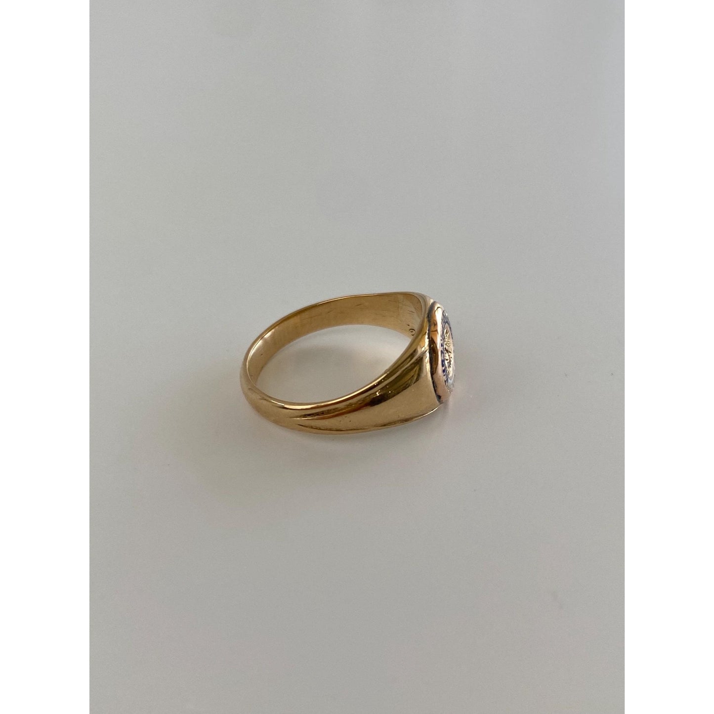 Vintage Solid 14k Yellow Gold Enamel Signet Ring - Size 6
